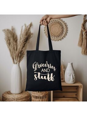 Custom Black Tote Groceries And Stuff